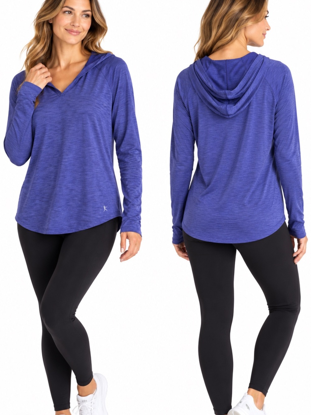 Danskin Now Women’s XXL 2X Purple Blue Hooded Athletic Top Long Sleeve